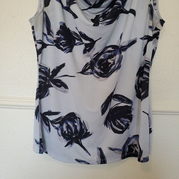 The Limited Sleeveless Top Office Polyester Spandex Cowl Neck Blue Roses XL - Picture 3 of 13